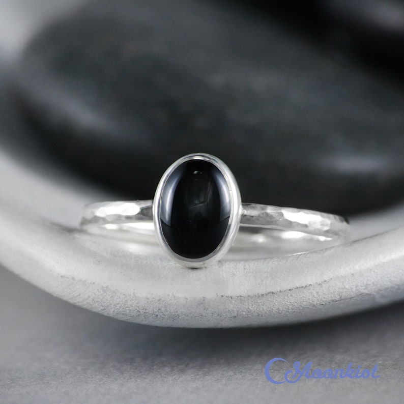 Dainty Oval Black Onyx Promise Ring Sterling Silver Onyx Etsy