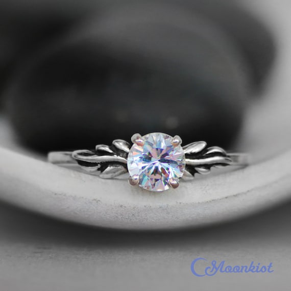 White Sapphire Leaf Engagement Ring Sterling Silver Leaf Etsy White Sapphire Leaf Engagement Ring Sterling Silver Leaf Etsy