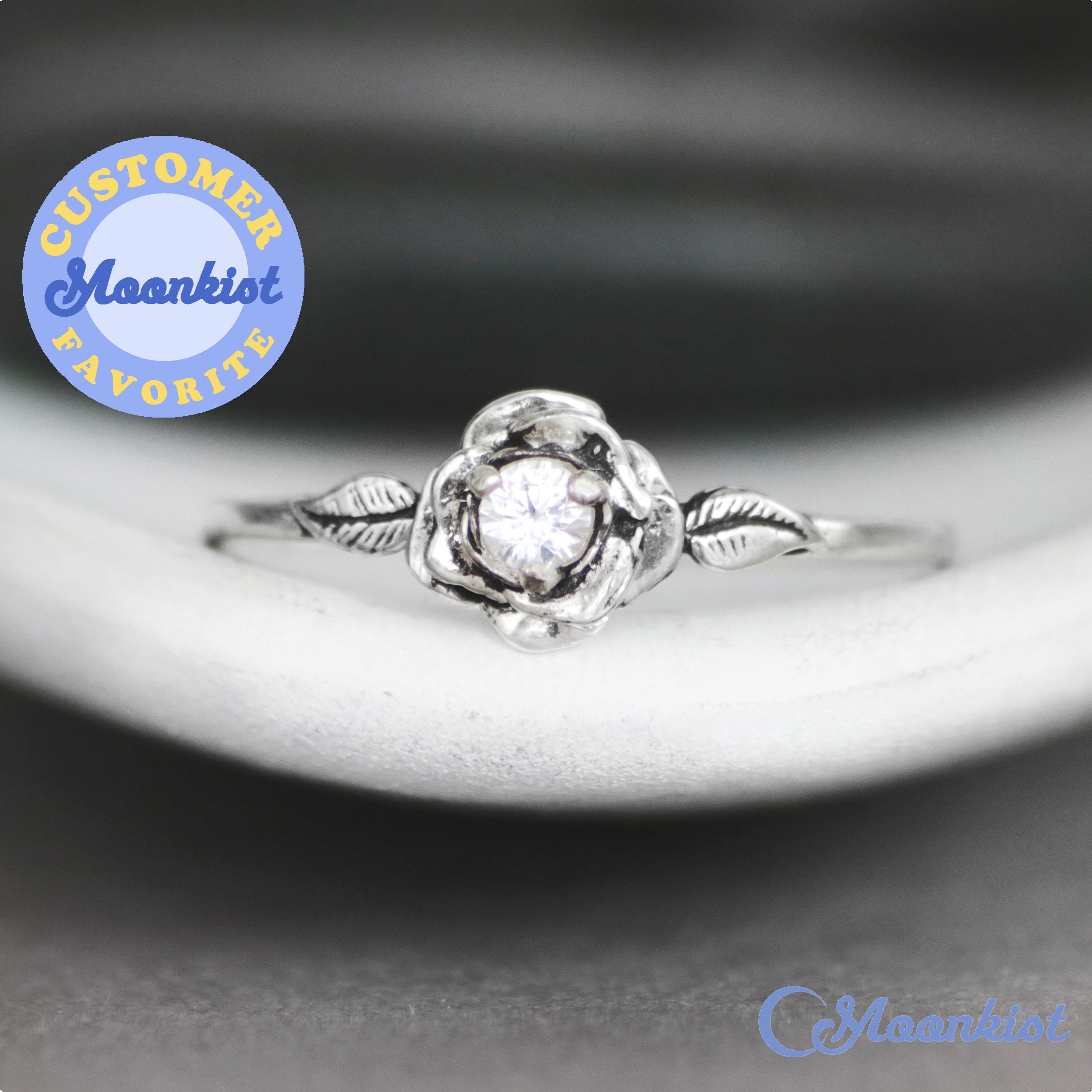 Silver rose engagement ring deals