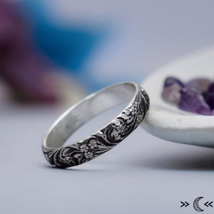 Wildflower Wedding Ring, Sterling Silver Floral Wedding Band, Botanical Ring, Nature Inspired Ring for Women | Moonkist Designs