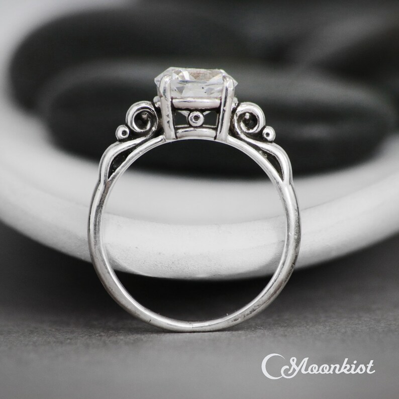 2 Carat Engagement Ring, Sterling Silver White Sapphire Engagement Ring, Victorian Scroll Wedding Ring | Moonkist Designs