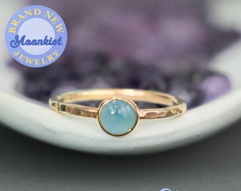 Natural Aquamarine Ring, 14K Gold Filled Aquamarine Ring, Aquamarine Stacking Ring for Women, Hammered Gold Ring | Moonkist Designs