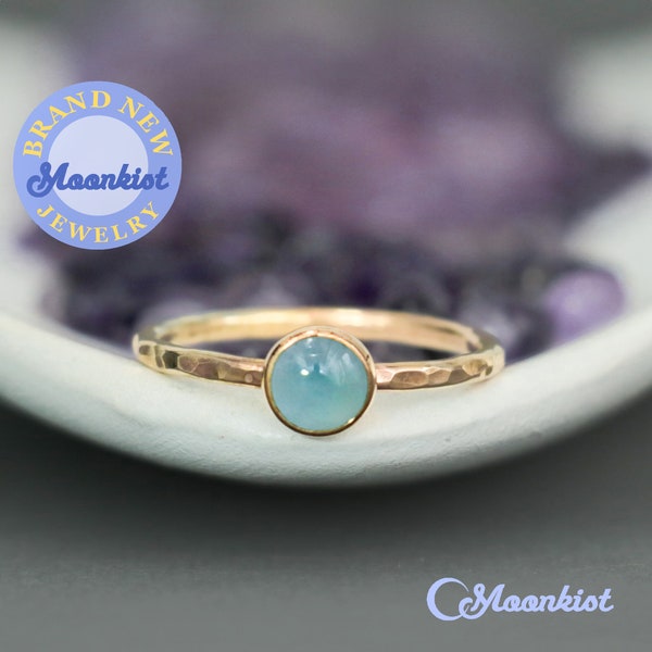 Natural Aquamarine Ring, 14K Gold Filled Aquamarine Ring, Aquamarine Stacking Ring for Women, Hammered Gold Ring | Moonkist Designs