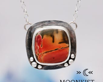 Red Creek Jaspis Anhänger Halskette, Sterling Silber Jaspis Schmuck für Frauen, echte Jaspis Edelstein Cabochon Halskette | Mondkist Designs