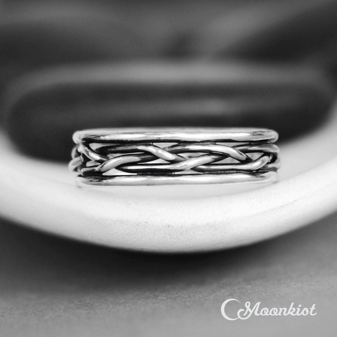 Viking Wedding Ring, Sterling Silver Braided Wedding Band, Celtic Ring