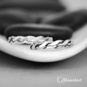 Hammered Silver Wedding Band, Silver Twist Ring, Sterling Silver Wedding Ring, Twist Rope Ring, His and Her Matching Ring | Moonkist Designs