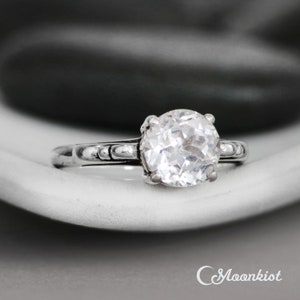 2 Carat Engagement Ring, Sterling Silver White Sapphire Engagement Ring, Victorian Scroll Wedding Ring | Moonkist Designs