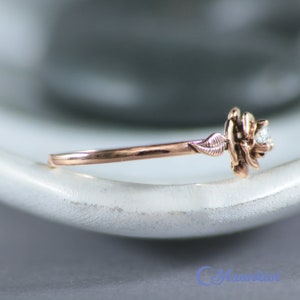 Rose Gold Engagement Ring Flower, 14K Rose Gold Diamond Engagement Ring, Rose Flower Engagement Ring