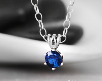 Silver Blue Sapphire Pendant Necklace, Sterling Silver Sapphire Necklace, September Birthstone | Moonkist Designs