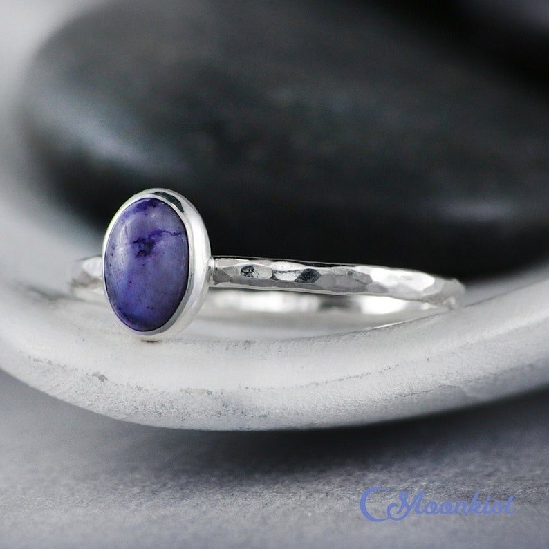 Delicate Oval Pastel Purple Howlite Promise Ring Sterling Silver Purple Howlite Ring Lavender Stone Stacking Ring Moonkist Designs