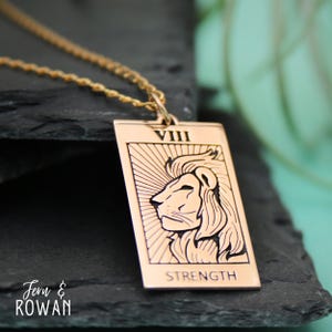 Strength tarot necklace, silver or bronze, tarot card pendant, witchy tarot necklace, spiritual jewelry, tarot jewelry gift |MoonkistDesigns