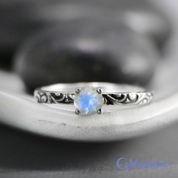 Boho Silver Natural 8*10 MM Moonstone Wedding Engagement Ring Wholesale Jewelry 