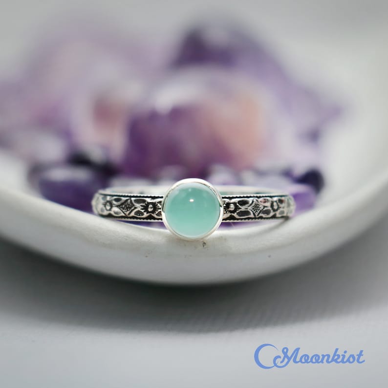 Aquamarine Promise Ring, Sterling Silver Aquamarine Ring, Blue Silver Ring, May Birthstone Ring | Moonkist Designs 