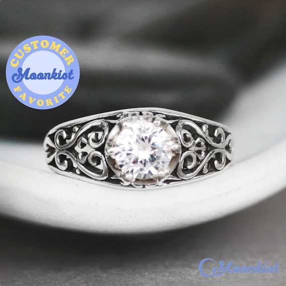 {Made To Order} Victorian White Gemstone Sterling Silver Filigree Ring Size 