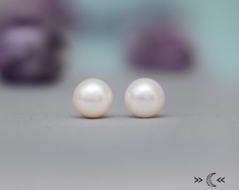 Real Freshwater Pearl Stud Earrings, Small Baroque Pearl Ear Studs, Sterling Silver Pearl Studs, Button Pearl Earrings | Moonkist Designs