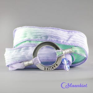 Silk wrap believe bracelet for women, adjustable wrap bracelet, handmade inspirational jewelry gift, silk wrap bracelet | Moonkist Designs