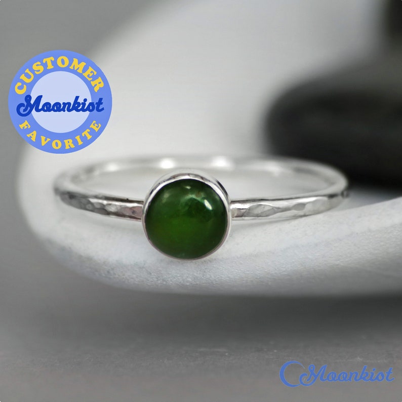 Green Jade Ring for Her, Sterling Silver Jade Ring, Bezel Set Jade Promise Ring, Simple Jade Stacking Ring