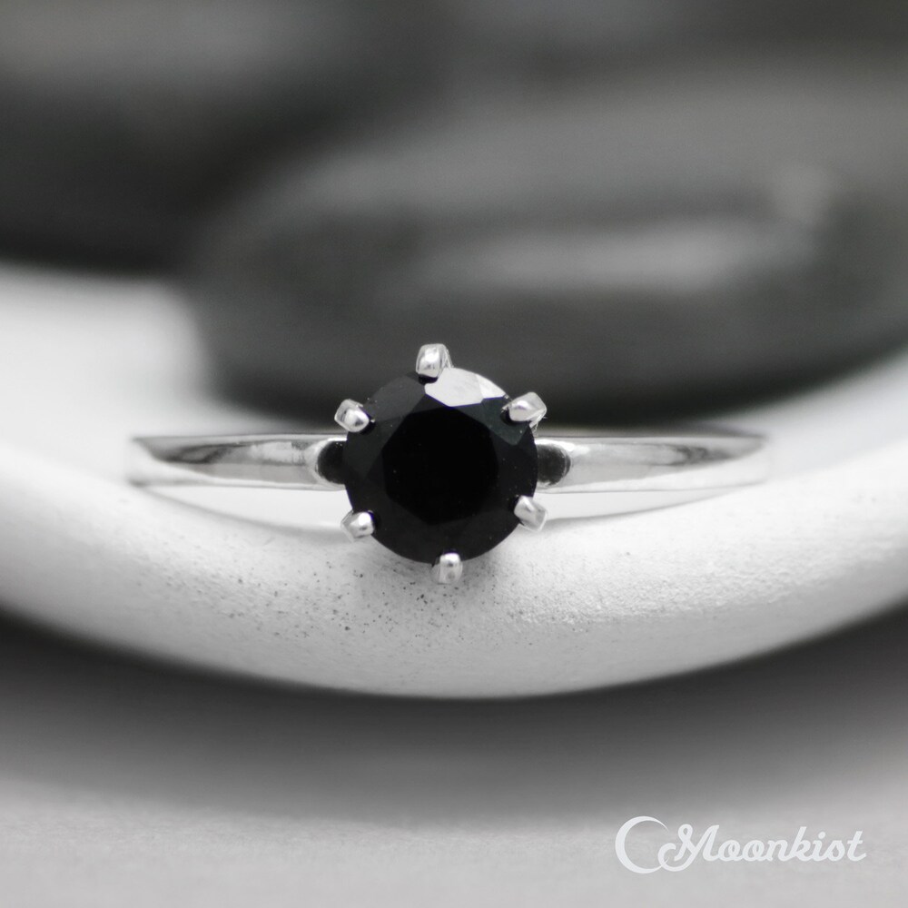 Black Spinel Solitaire Ring Sterling Silver Classic image 0