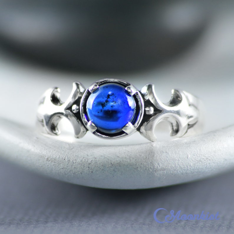 Mens Sapphire Ring Sterling Silver Fleur De Lis Ring Mens Promise Ring