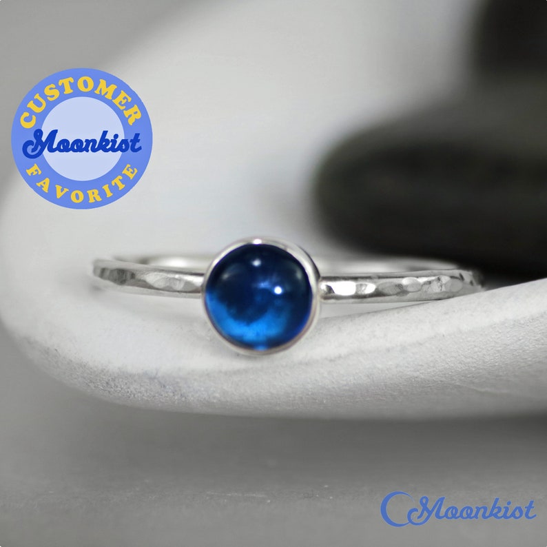 Simple Blue Sapphire Promise Ring, Sterling Silver Sapphire Ring, Silver Ring Blue Stone, September Birthstone | Moonkist Designs 