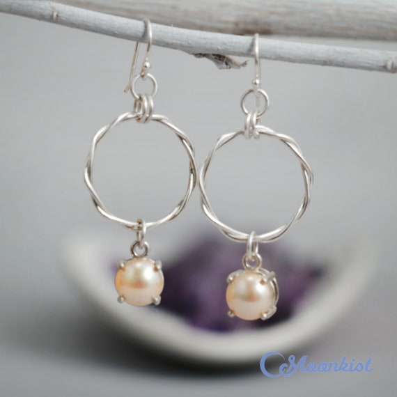 Sterling Silver Twist with Pearl Dangle Earrings Sterling Silver Twist with Pearl Dangle Earrings