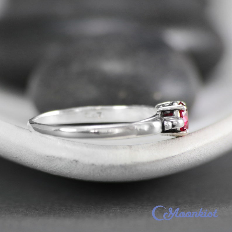 July Birthstone Ring Sweetheart Ring Sterling Silver Ruby Ring Valentine Gift Ruby Promise Ring Vintage Style Scroll Ring