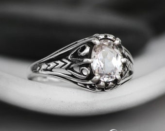 2 CT Vintage Oval Engagement Ring 925 Sterling Silver Oval Solitaire Bridal Ring, Art Deco Proposal Ring for Her | Moonkist Designs