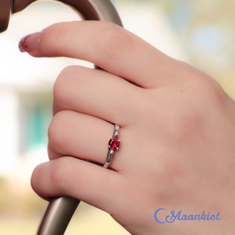 July Birthstone Ring Sweetheart Ring Sterling Silver Ruby Ring Valentine Gift Ruby Promise Ring Vintage Style Scroll Ring