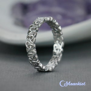 Trinity Celtic Knot Wedding Band, Sterling Silver Celtic Band Ring, Unisex Irish Knot Wedding Ring | Moonkist Designs