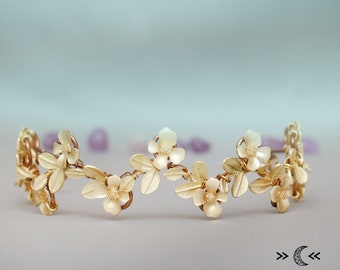 Woodland Flower Bridal Circlet, Fairy Tale Wedding Crown, Fairie Headpiece for Ren Fair, Medieval Fantasy Festival | Moonkist Designs