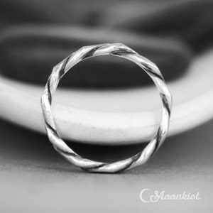 Hammered Silver Wedding Band, Silver Twist Ring, Sterling Silver Wedding Ring, Twist Rope Ring, His and Her Matching Ring | Moonkist Designs