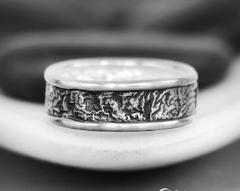 Size 9 Rustic Silver Wedding Band, Textured Silver Ring, Reticulated Sterling Silver Ring, Mens Wide Wedding Ring | Moonkist Designs