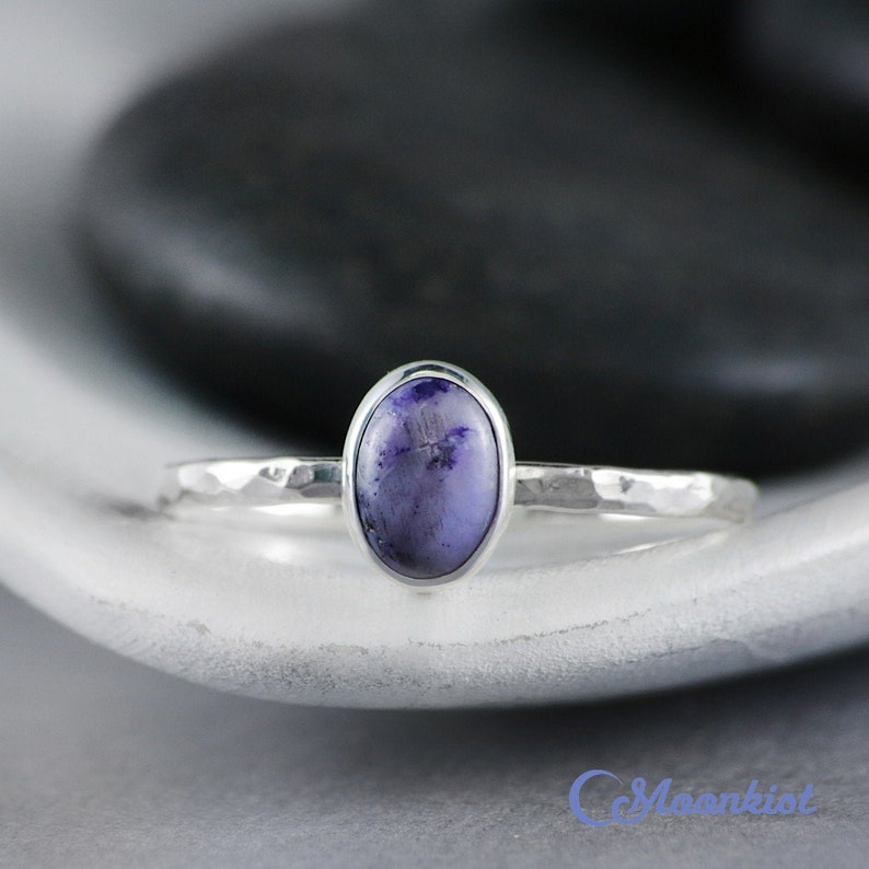 Delicate Oval Pastel Purple Howlite Promise Ring Sterling Silver Purple Howlite Ring Lavender Stone Stacking Ring Moonkist Designs