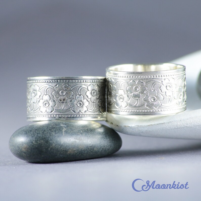 Floral Wedding Ring Sterling Silver Cherry Blossom Ring Wide Etsy