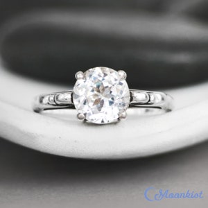 2 Carat Engagement Ring, Sterling Silver White Sapphire Engagement Ring, Victorian Scroll Wedding Ring | Moonkist Designs