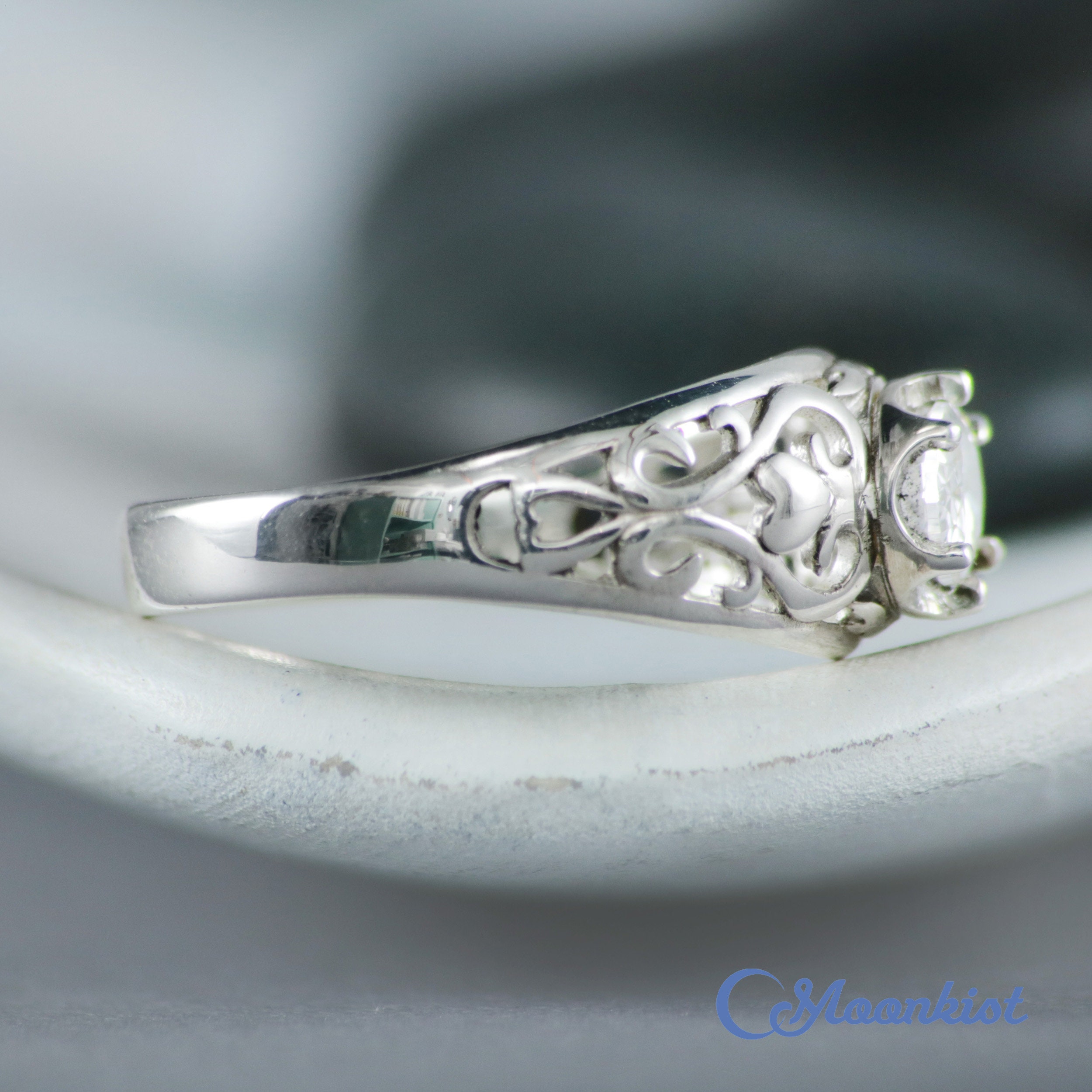 Oval Moissanite Ring Filigree Engagement Ring White Gold Etsy