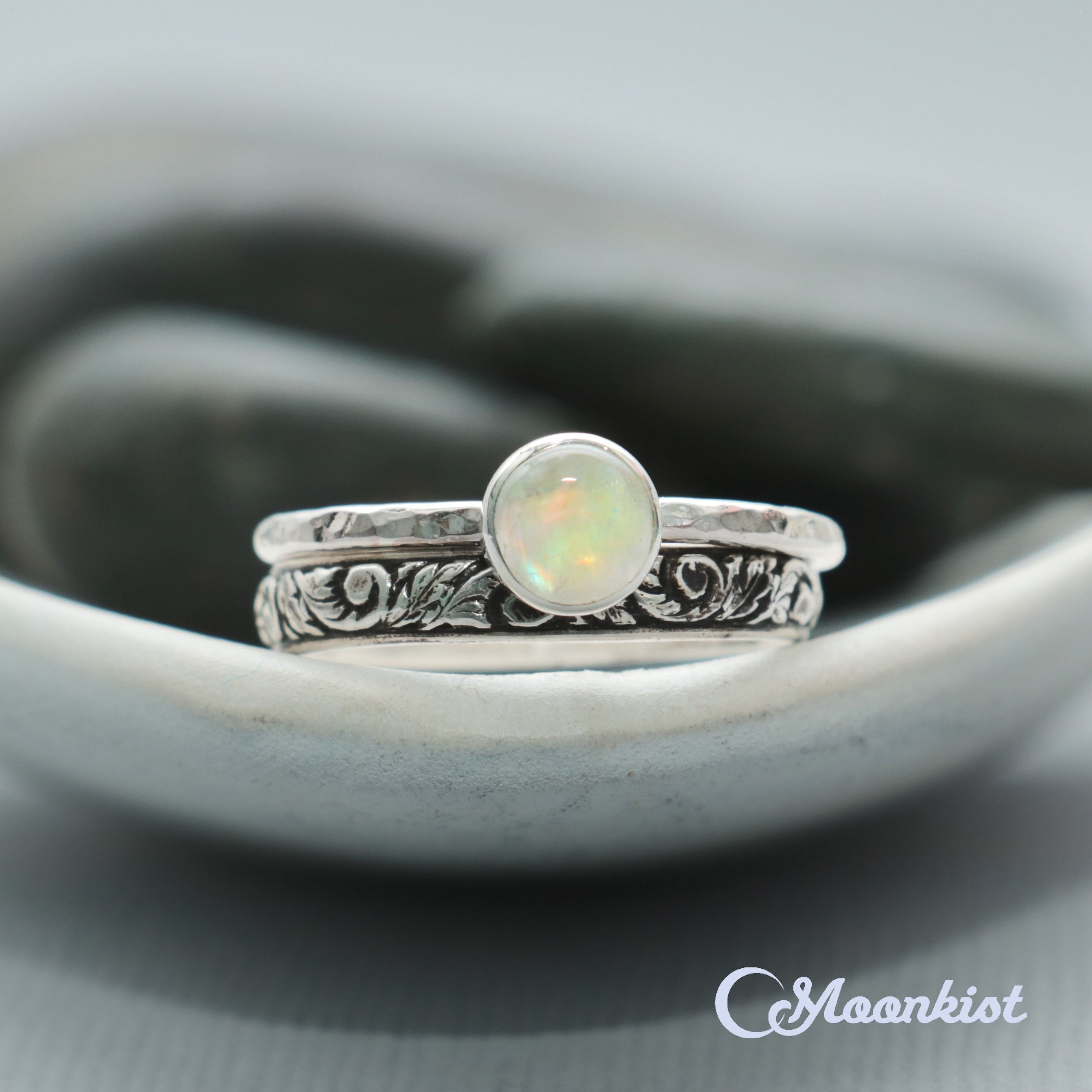 925 Sterling Silver Natural Rainbow Moonstone Half Braided Shank Minimalist Ring 925 Sterling Silver Natural Rainbow Moonstone Half Braided Shank Minimalist Ring
