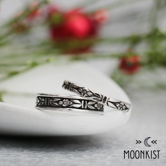 Forget Me Not Wedding Band Set Sterling Silver Promise Rings for Couples Matching Wedding Rings Floral Promise Rings Moonkist Designs Etsy