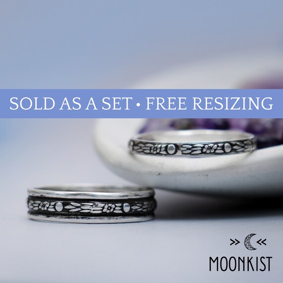 Falling Stars Matching Couples Rings Sterling Silver Wedding Ring