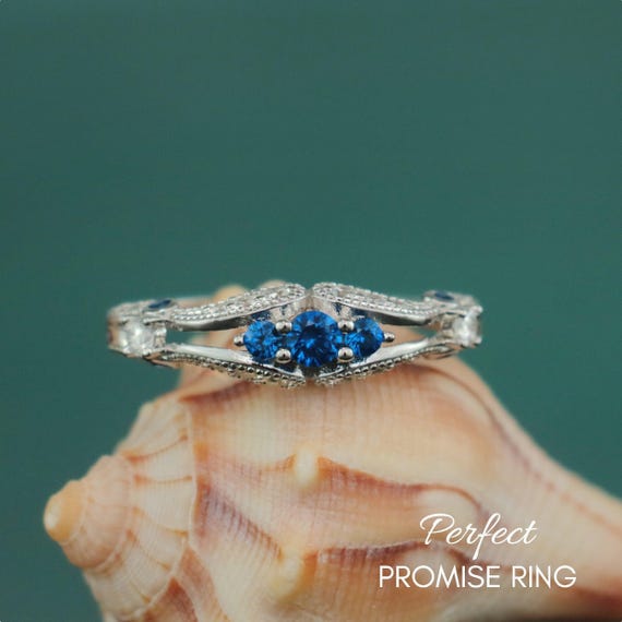 Antique Style Stone Ring, Sterling Silver Sapphire Blue Cz