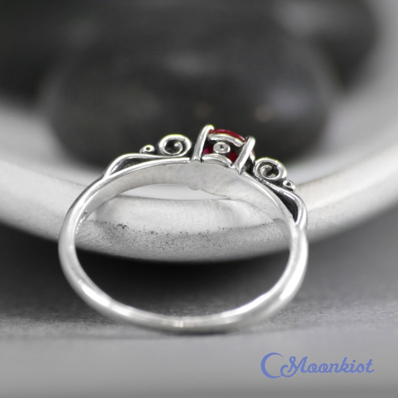 July Birthstone Ring Sweetheart Ring Sterling Silver Ruby Ring Valentine Gift Ruby Promise Ring Vintage Style Scroll Ring
