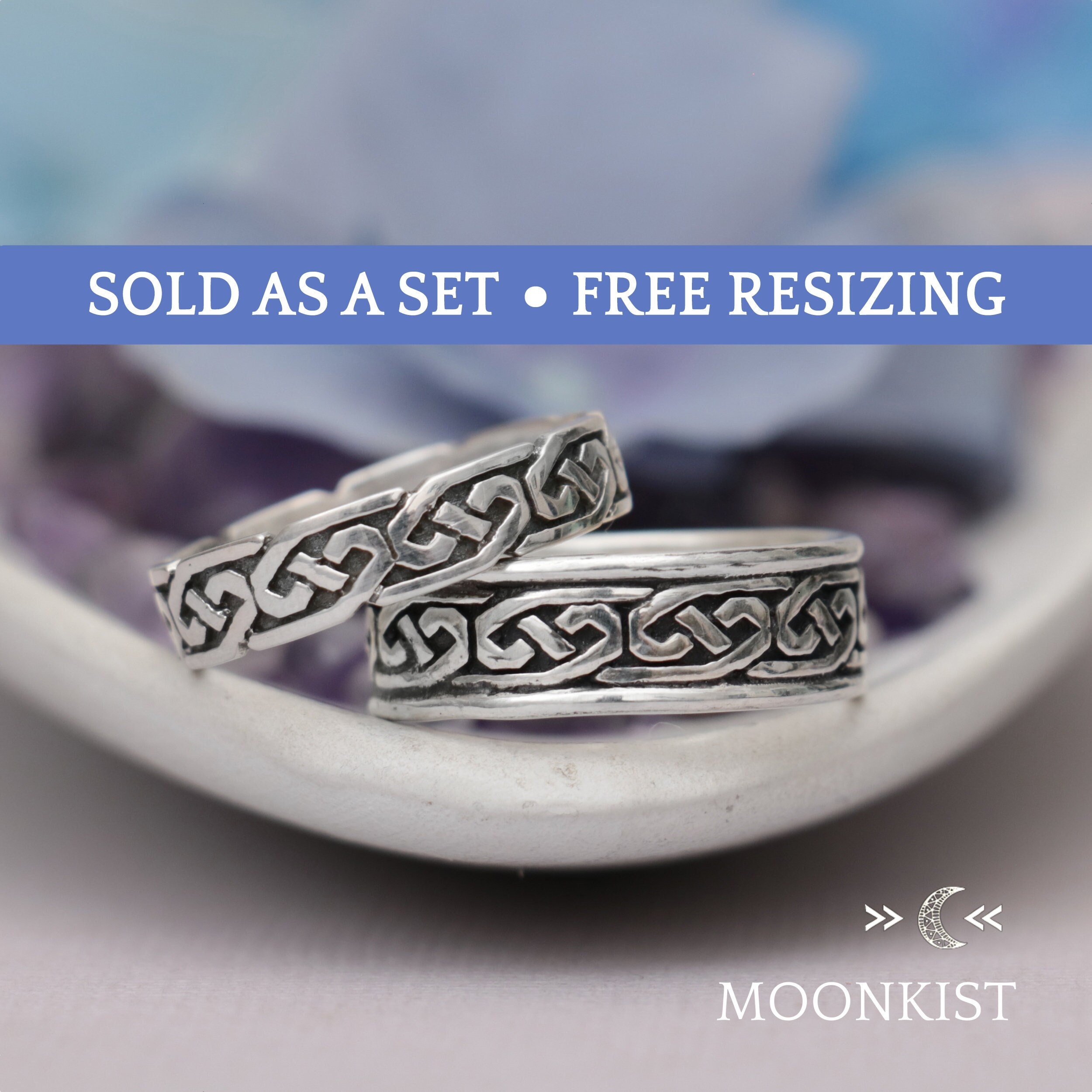 Set di fedi nuziali celtiche abbinate anelli con nodo celtico in
