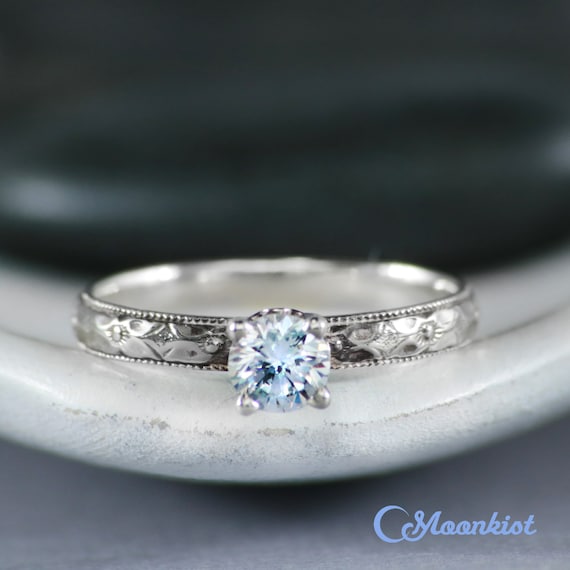 Size 8 Palladium White Gold Engagement Ring 14 K Gold Moissanite Engagement Ring Moissanite Wedding Ring Moonkist Designs Etsy