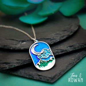 Crescent moon and mountain necklace, unique mountain pendant, nature travel jewelry, gift for hiker, nature necklace | Moonkist Designs
