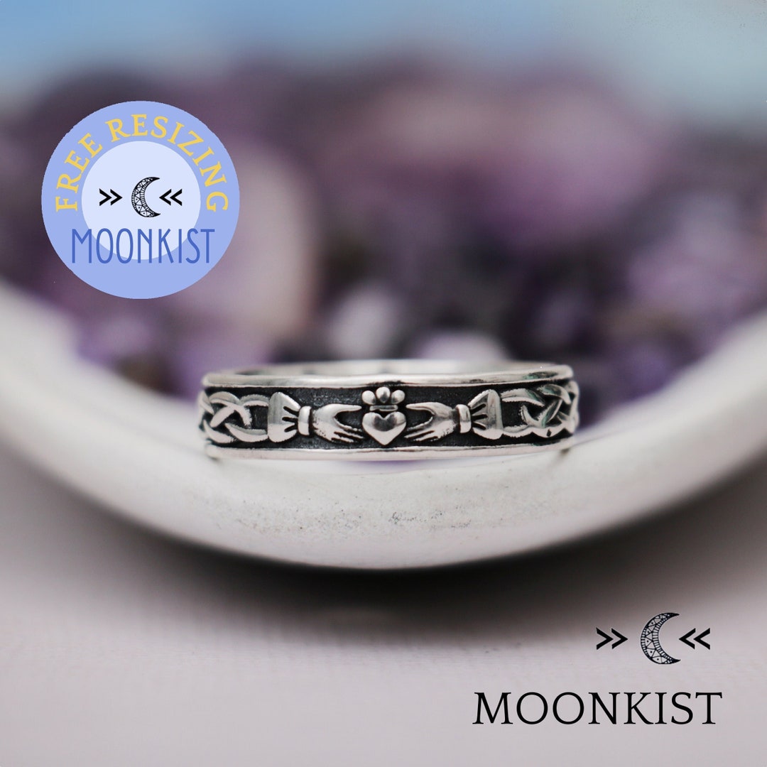 Seiyang Anillo Claddagh Para Mujer, Plata De Ley 925, Anillo De Piedra Natal De Claddagh, Banda