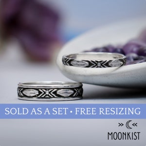 Sterling Silver Southwestern Rings for Couple, His and Her Matching Wedding Bands, Rustic Wedding Rings | Moonkist Designs