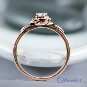 Rose Gold Engagement Ring Flower, 14K Rose Gold Diamond Engagement Ring, Rose Flower Engagement Ring