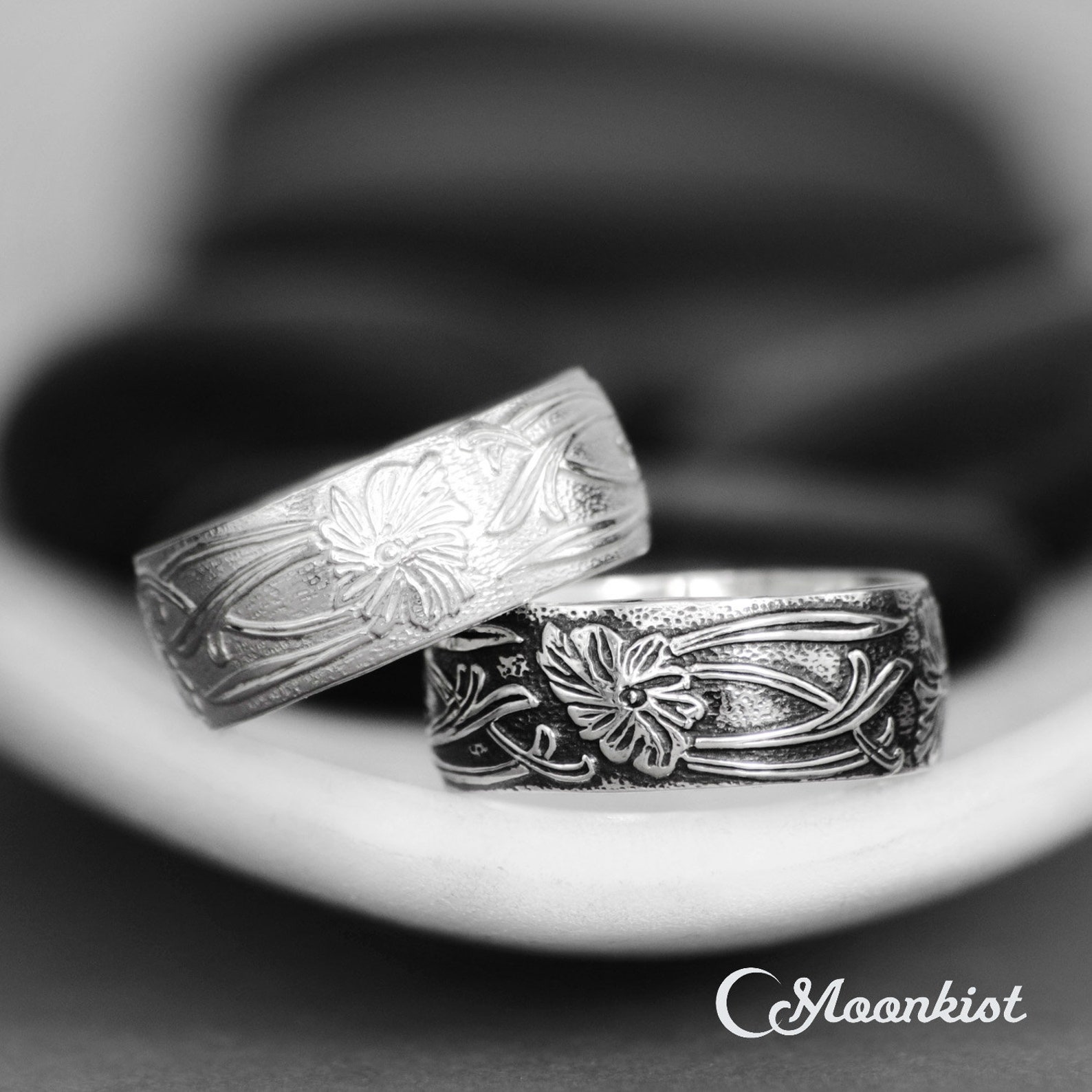 Art Nouveau Wedding Ring for Women Sterling Silver Floral Etsy