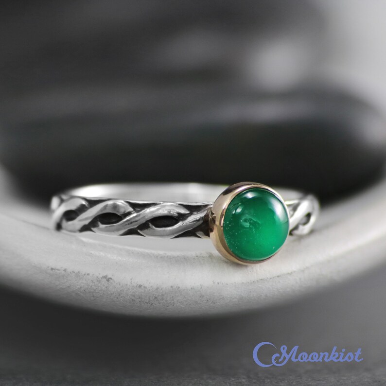 Celtic Promise Ring 14K Gold and Sterling Silver Gemstone Etsy