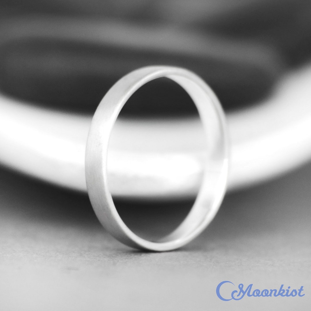 Simple Silver Wedding Band, Sterling Silver 3mm Plain Band, Matte Finish Ring, Narrow Womens